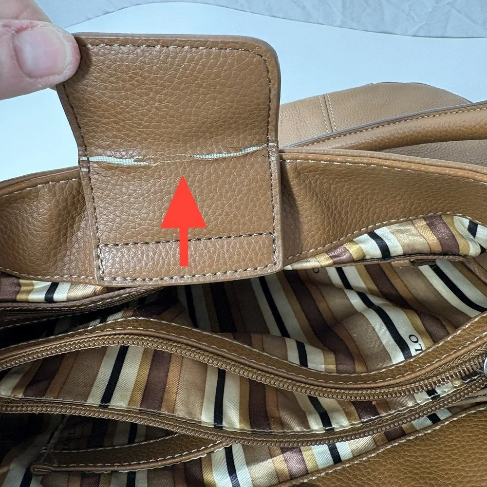 Tignanello‎ Caramel Graham Cracker Brown Pebbled Leather Hobo Bag Silver Y2K 15